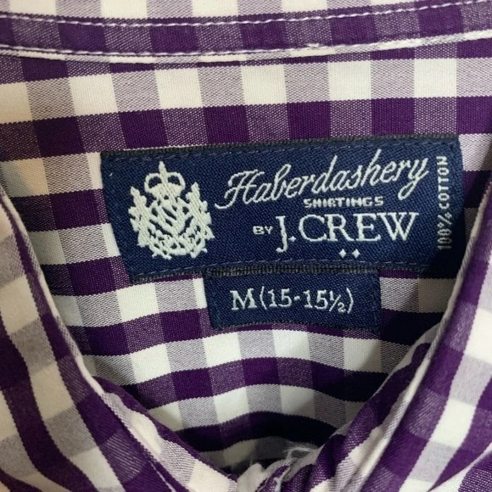 J.Crew Haberdashery Mens Purple Gingham Check Cotton Button Down Shirt M 15-15.5